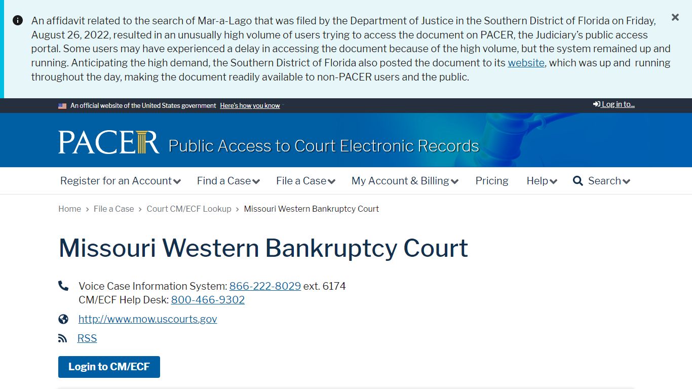 Missouri Western Bankruptcy Court | PACER: Federal Court Records