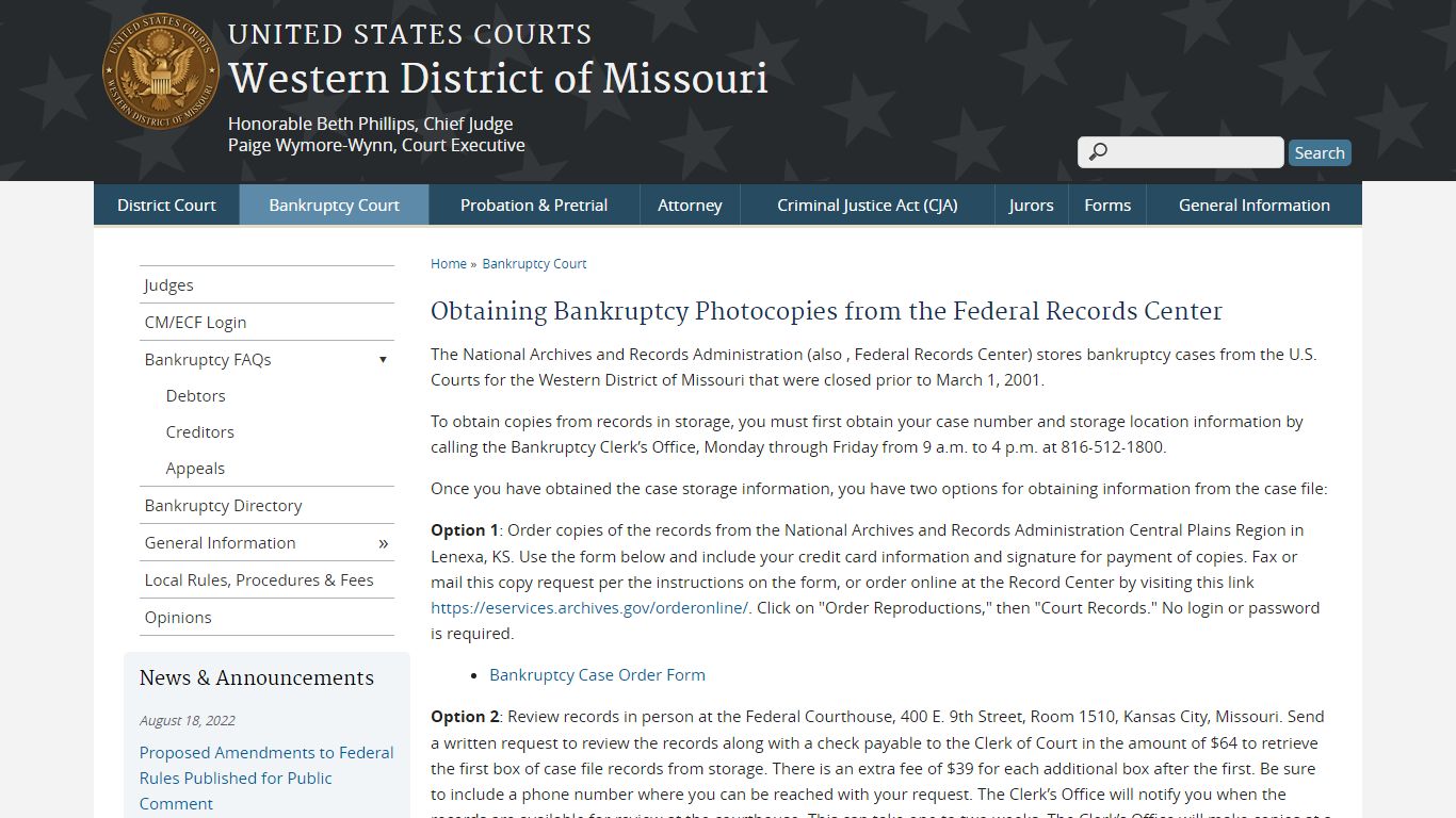 Obtaining Bankruptcy Photocopies from the Federal Records Center